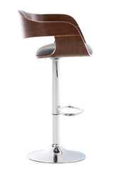 Set de 2 taburetes de bar sillas altas en tela gris claro asiento madera color nogal metal cromado M10_001504