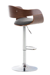 Set de 2 taburetes de bar sillas altas en tela gris claro asiento madera color nogal metal cromado M10_001504