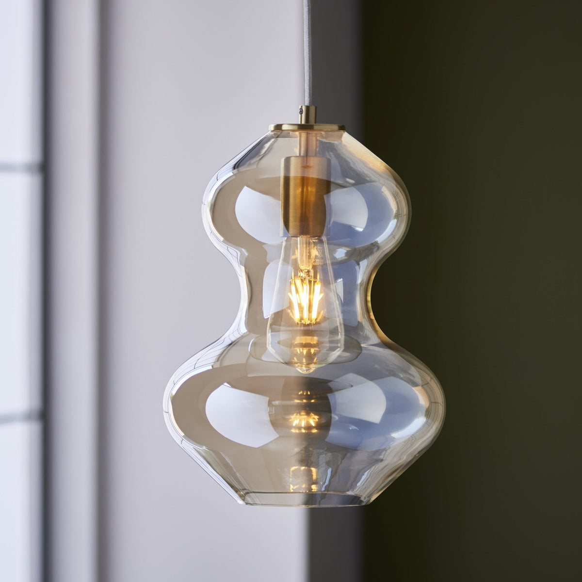 Kelda Satin Brass & Glass Shaped Single Pendant Light