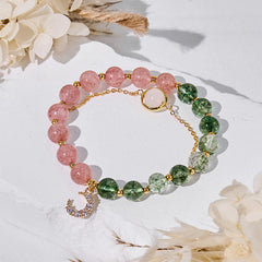 Olivenorma Armband mit Perlen aus grünem Phantomquarz und Erdbeerquarz