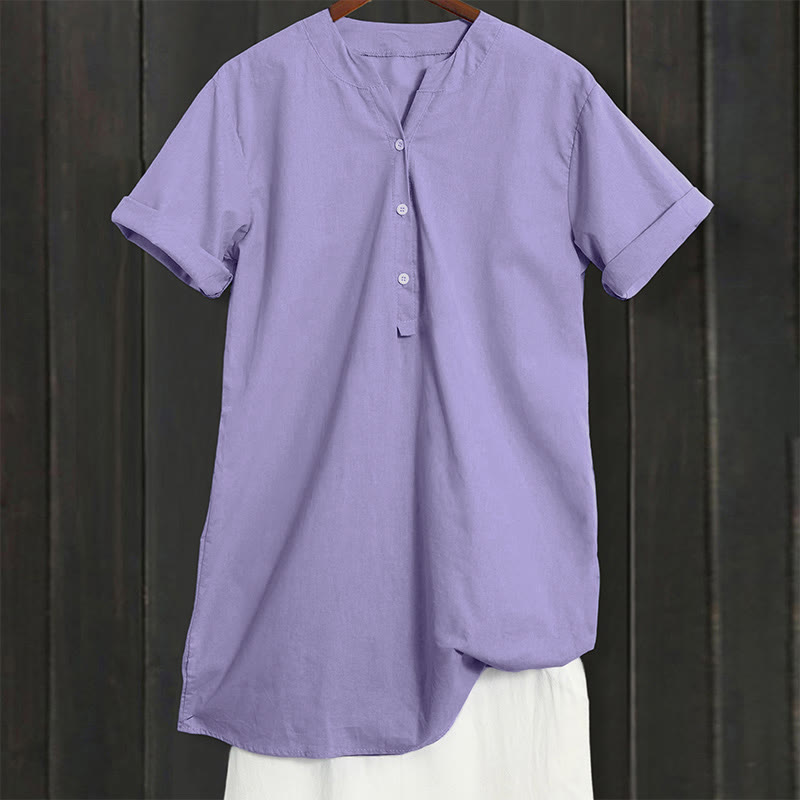 Buddha Stones Camicia da donna a maniche corte con colletto a punta e bottoni casual e semplici - image 1