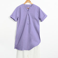 Buddha Stones Camicia da donna a maniche corte con colletto a punta e bottoni casual e semplici - Orchidea media - US20, UK/AU24, EU52 (5XL) - image 0