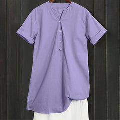 Buddha Stones Camicia da donna a maniche corte con colletto a punta e bottoni casual e semplici - image 1