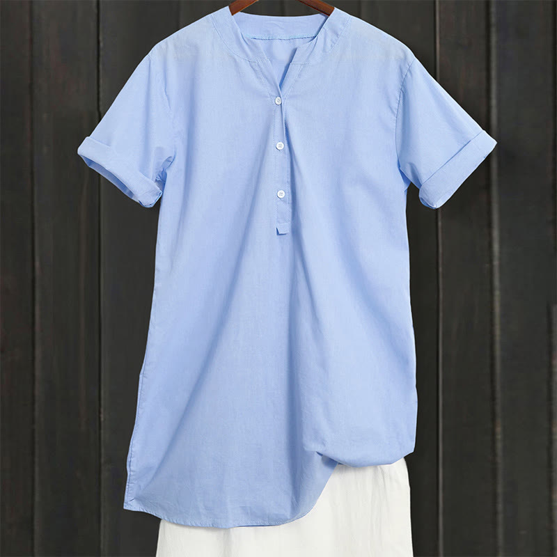 Buddha Stones Camicia da donna a maniche corte con colletto a punta e bottoni casual e semplici - image 7