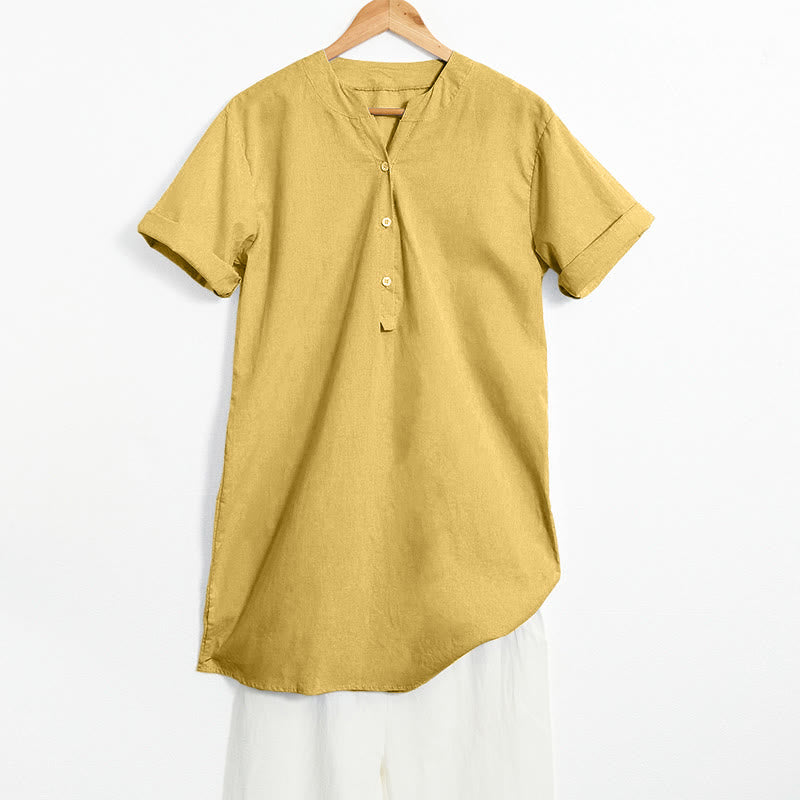 Buddha Stones Camicia da donna a maniche corte con colletto a punta e bottoni casual e semplici - Verga d'oro - US20, UK/AU24, EU52 (5XL) - image 10