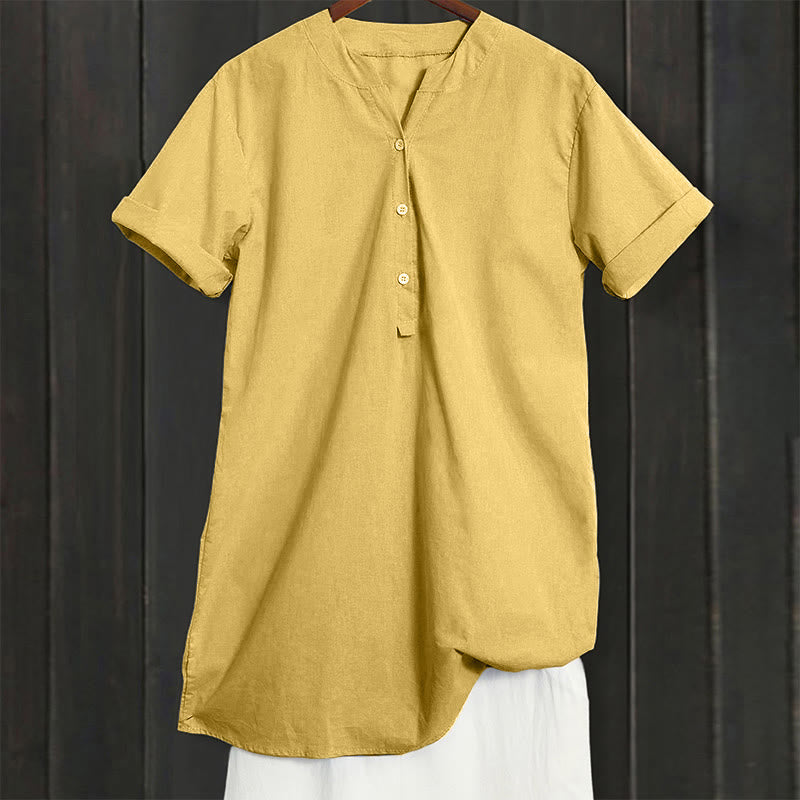 Buddha Stones Camicia da donna a maniche corte con colletto a punta e bottoni casual e semplici - image 11