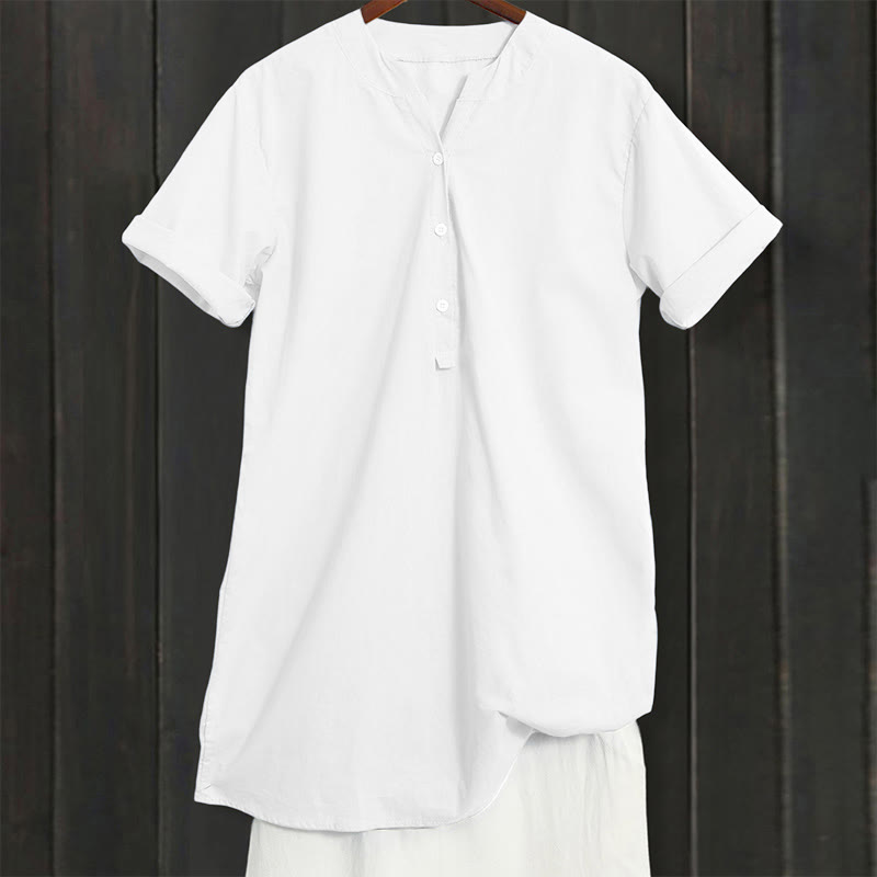 Buddha Stones Camicia da donna a maniche corte con colletto a punta e bottoni casual e semplici - image 17