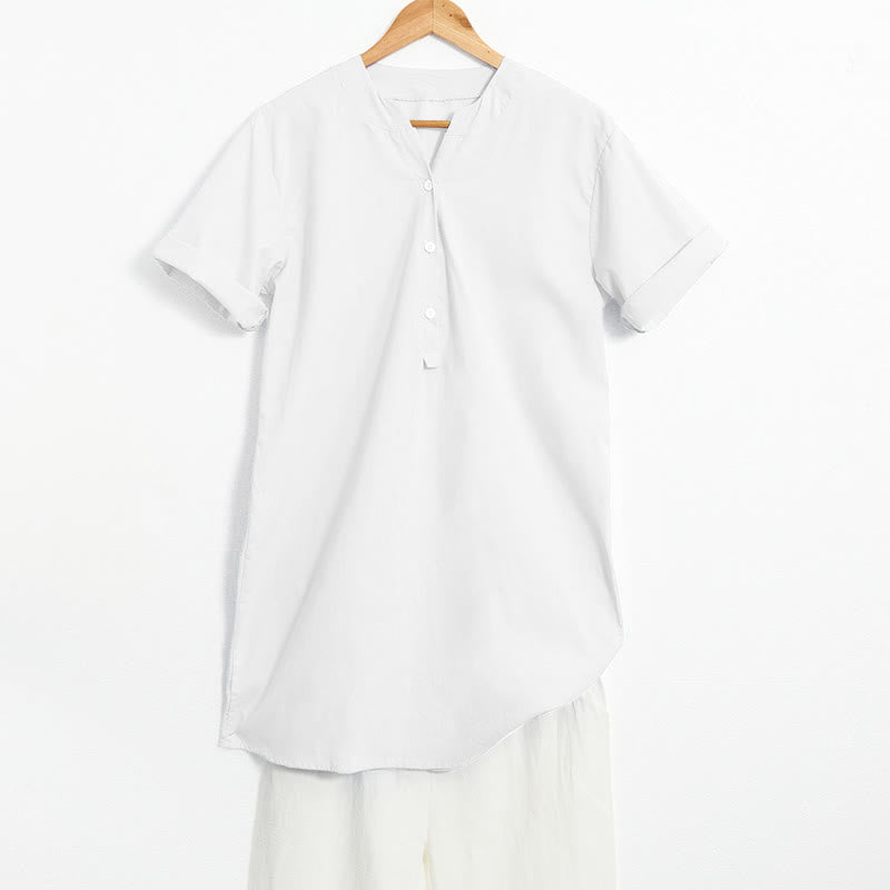 Buddha Stones Camicia da donna a maniche corte con colletto a punta e bottoni casual e semplici - Bianco - US20, UK/AU24, EU52 (5XL) - image 15