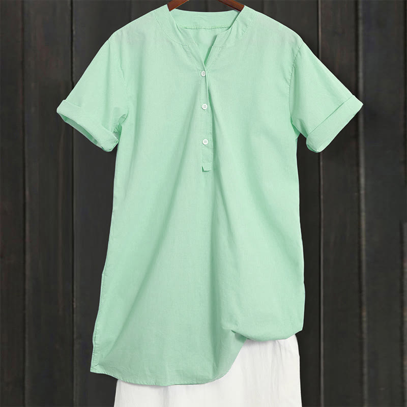 Buddha Stones Camicia da donna a maniche corte con colletto a punta e bottoni casual e semplici - image 27