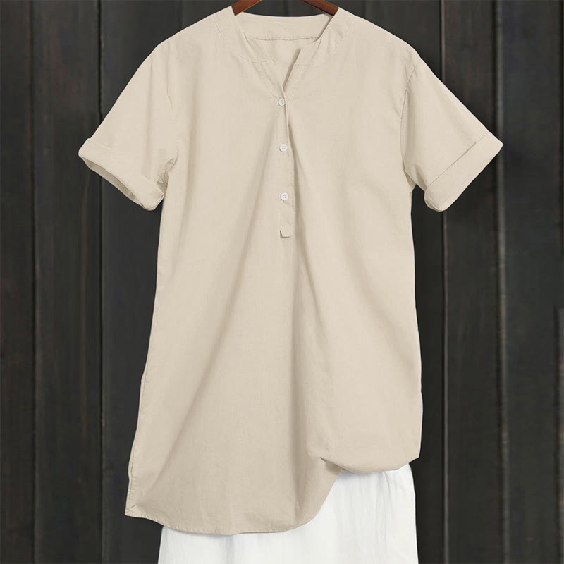Buddha Stones Camicia da donna a maniche corte con colletto a punta e bottoni casual e semplici - image 41