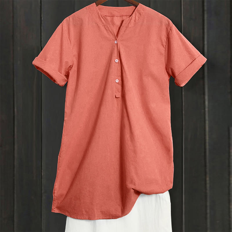 Buddha Stones Camicia da donna a maniche corte con colletto a punta e bottoni casual e semplici - image 46