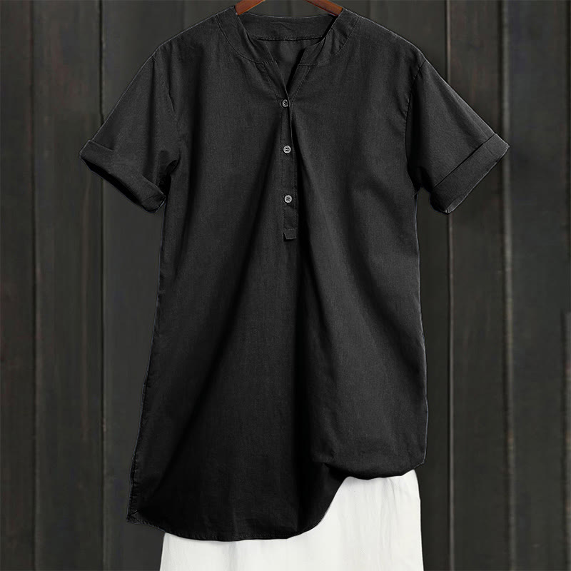 Buddha Stones Camicia da donna a maniche corte con colletto a punta e bottoni casual e semplici - image 53