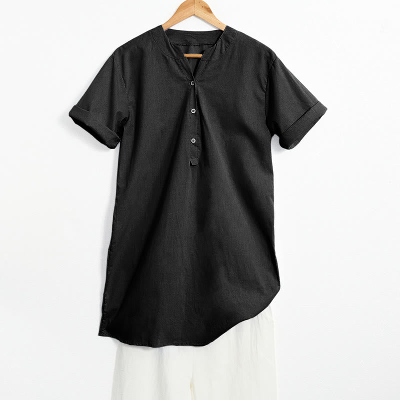 Buddha Stones Camicia da donna a maniche corte con colletto a punta e bottoni casual e semplici - Nero - US20, UK/AU24, EU52 (5XL) - image 50