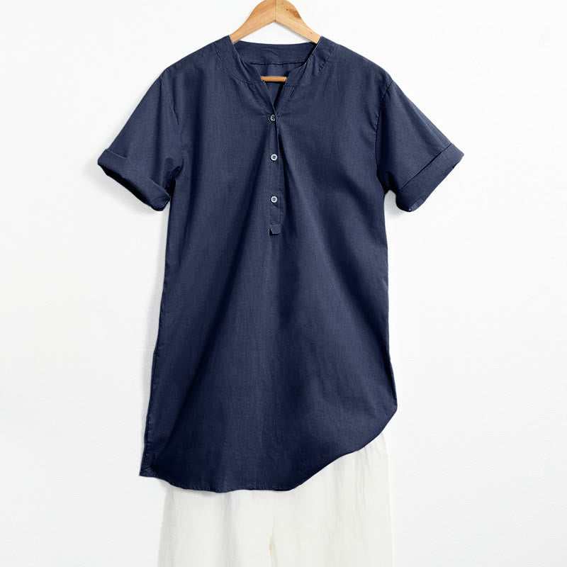 Buddha Stones Camicia da donna a maniche corte con colletto a punta e bottoni casual e semplici - Marina - US20, UK/AU24, EU52 (5XL) - image 55