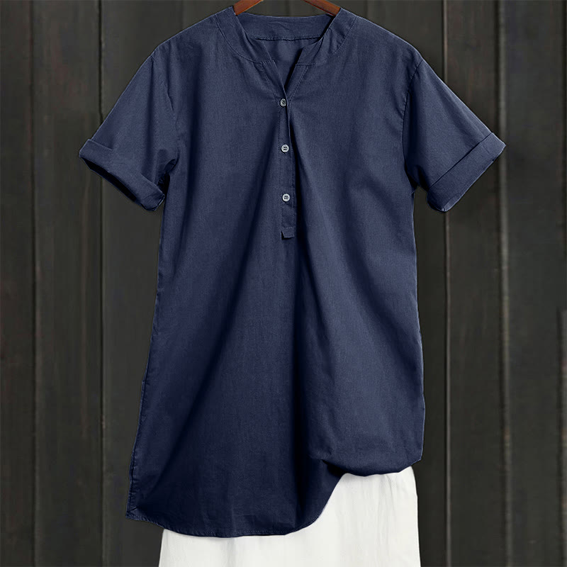 Buddha Stones Camicia da donna a maniche corte con colletto a punta e bottoni casual e semplici - image 56