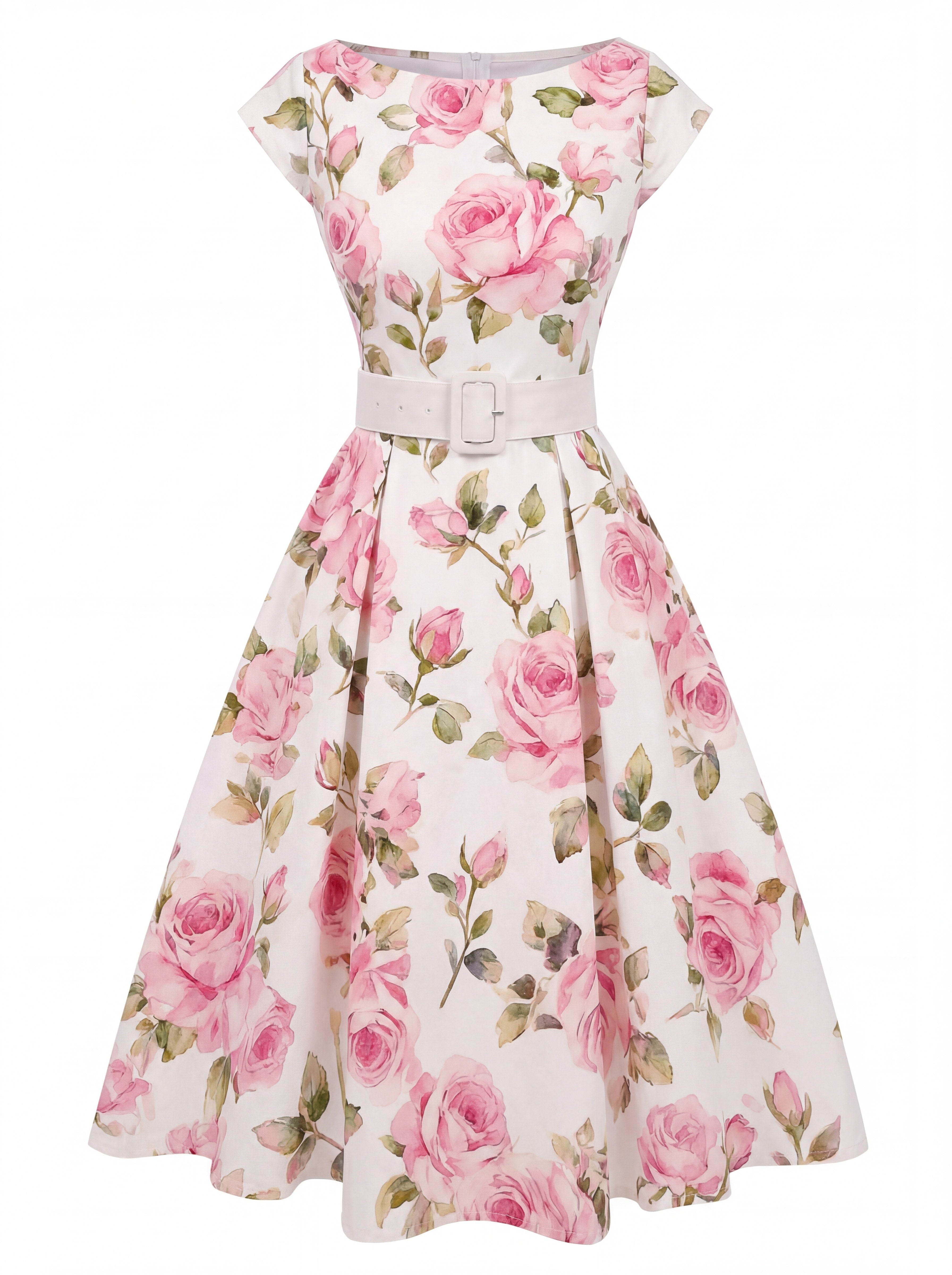1950s-Boat-Neck-Belted-Floral-Dress, vintage, retro, dress