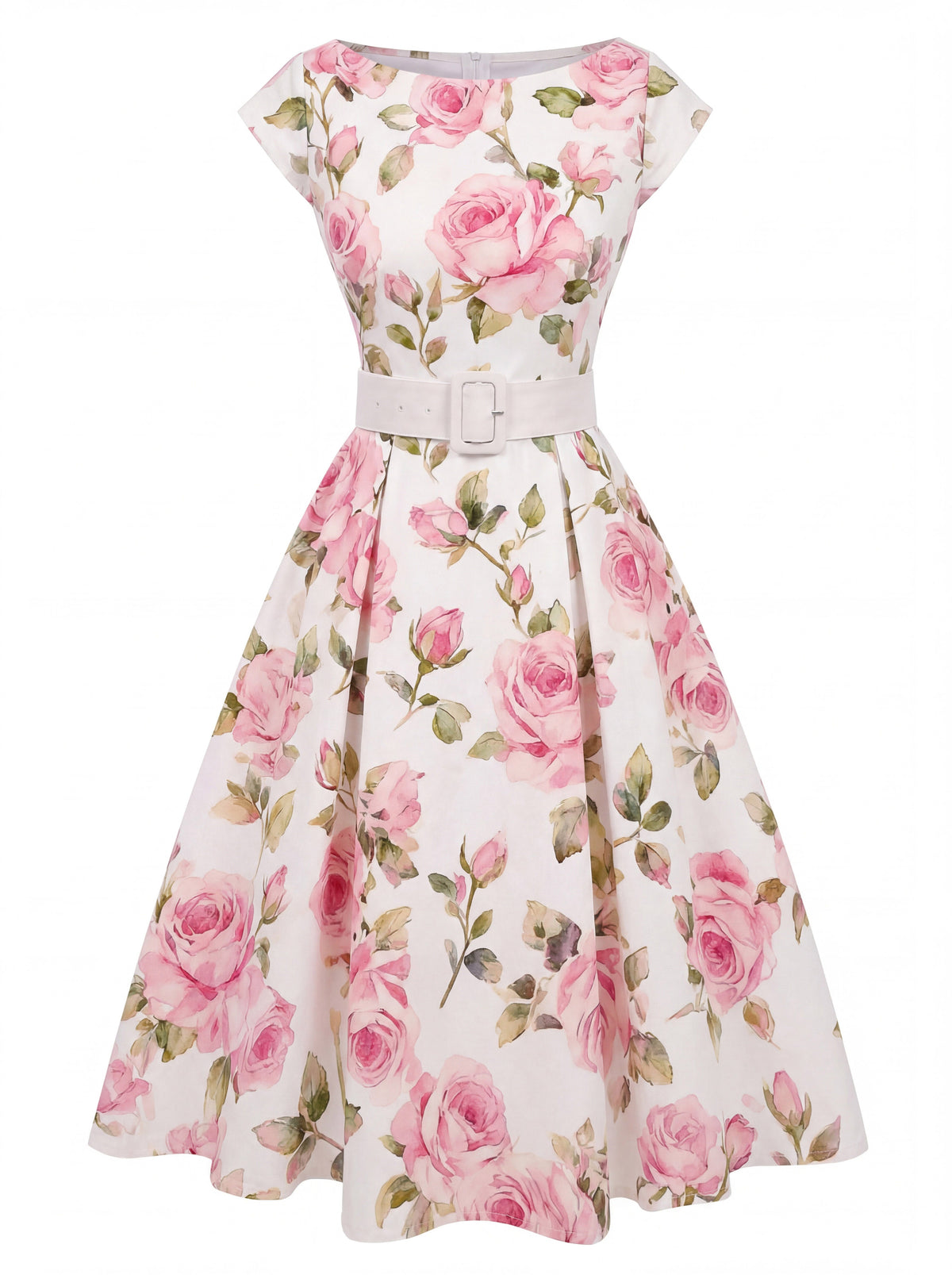 1950s-Boat-Neck-Belted-Floral-Dress, vintage, retro, dress