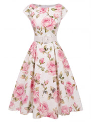 1950s-Boat-Neck-Belted-Floral-Dress, vintage, retro, dress