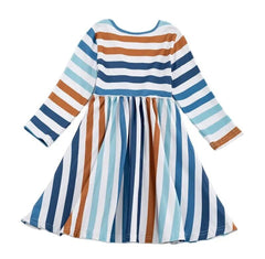 Striped Twirl Dress, girl's, kids, Milk Silk, long sleeve, Back to School