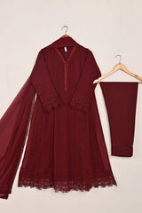 RTW-195-Maroon -  3Pc Ready To Wear Chiffon Frock