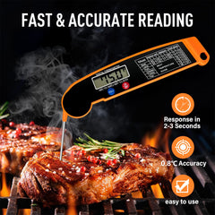Skdwakiz Meat Thermometer Digital, Instant Read Food Thermometer for BBQ Grilling Cooking, Foldable, 4.3-inch Probe