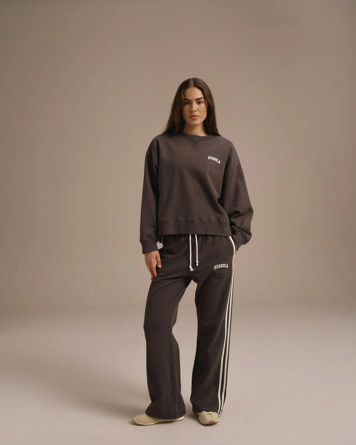 Varsity Loose Fit Sweatpants - Washed Coffee Bean/Marshmallow White