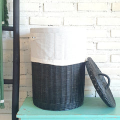 Round Black Rattan Basket with Inner Lid (W) - Canggu & Co