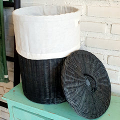 Round Black Rattan Basket with Inner Lid (W) - Canggu & Co