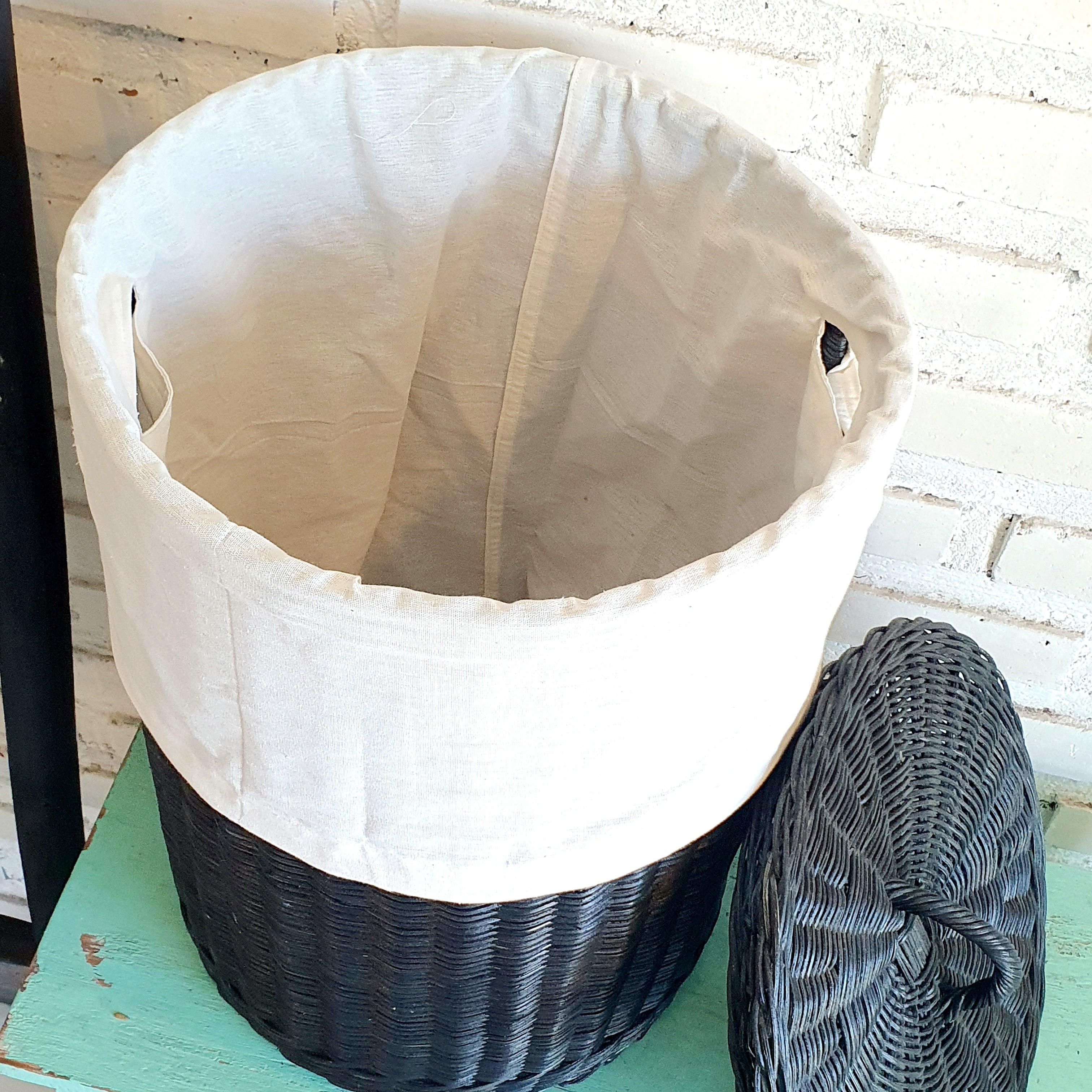 Round Black Rattan Basket with Inner Lid (W) - Canggu & Co