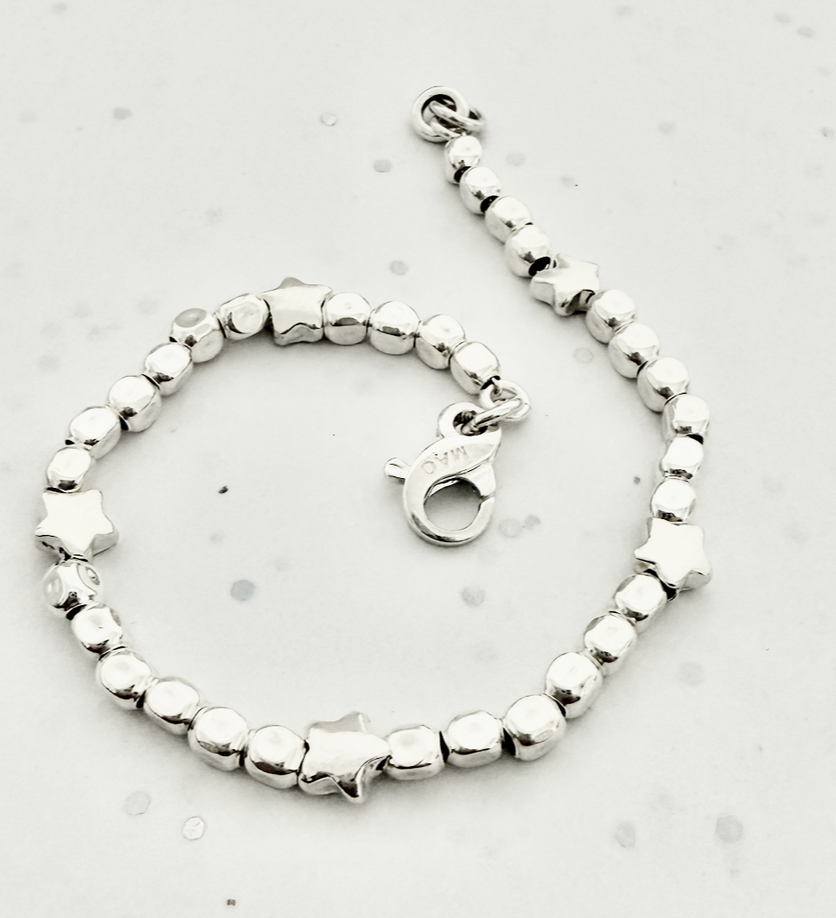 G.41276 - Argento 925 - Bracciale cubotti piccoli e stelle - Catenina interna