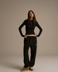 Cotton Long Sleeve Top - Black