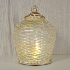 LED White Iridescent Moroccan Style Glass Battery Powered Lantern Home Decor Christmas 24492