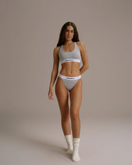Branded Ribbed Thong - Grey Melange
