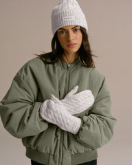 Cable Knit Mittens - Light Grey Melange