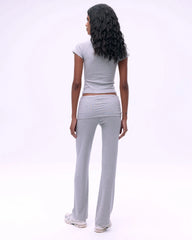 Rib Fold Over Pants - Grey Melange