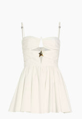 $795 Area Gold Golden Star Cut Out Poplin Gathered Cotton White Mini Dress