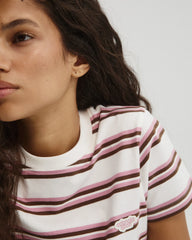 Classic Stripe Branded T-shirt - Dusty Pink/Marshmallow White
