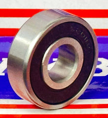 6201-2RS C3 Clearance Sealed Ball Bearing 12x32x10mm, chrome steel with rubber seals, close-up view.