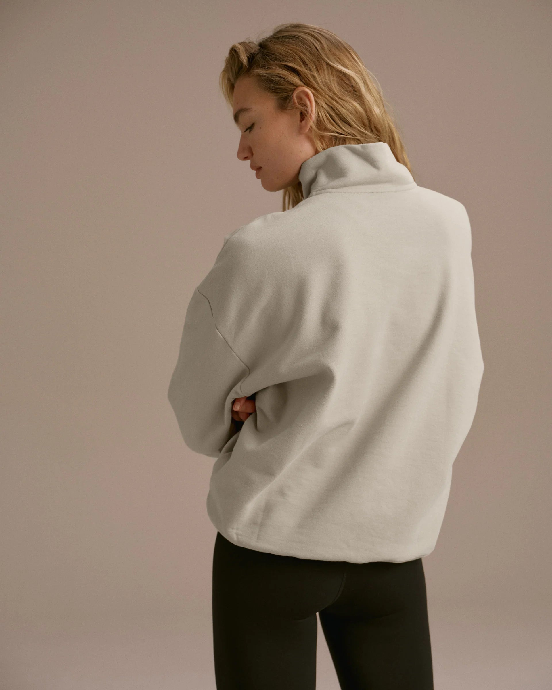 AS Bold Oversized Funnel Neck Zip Sweatshirt - Stone/Black