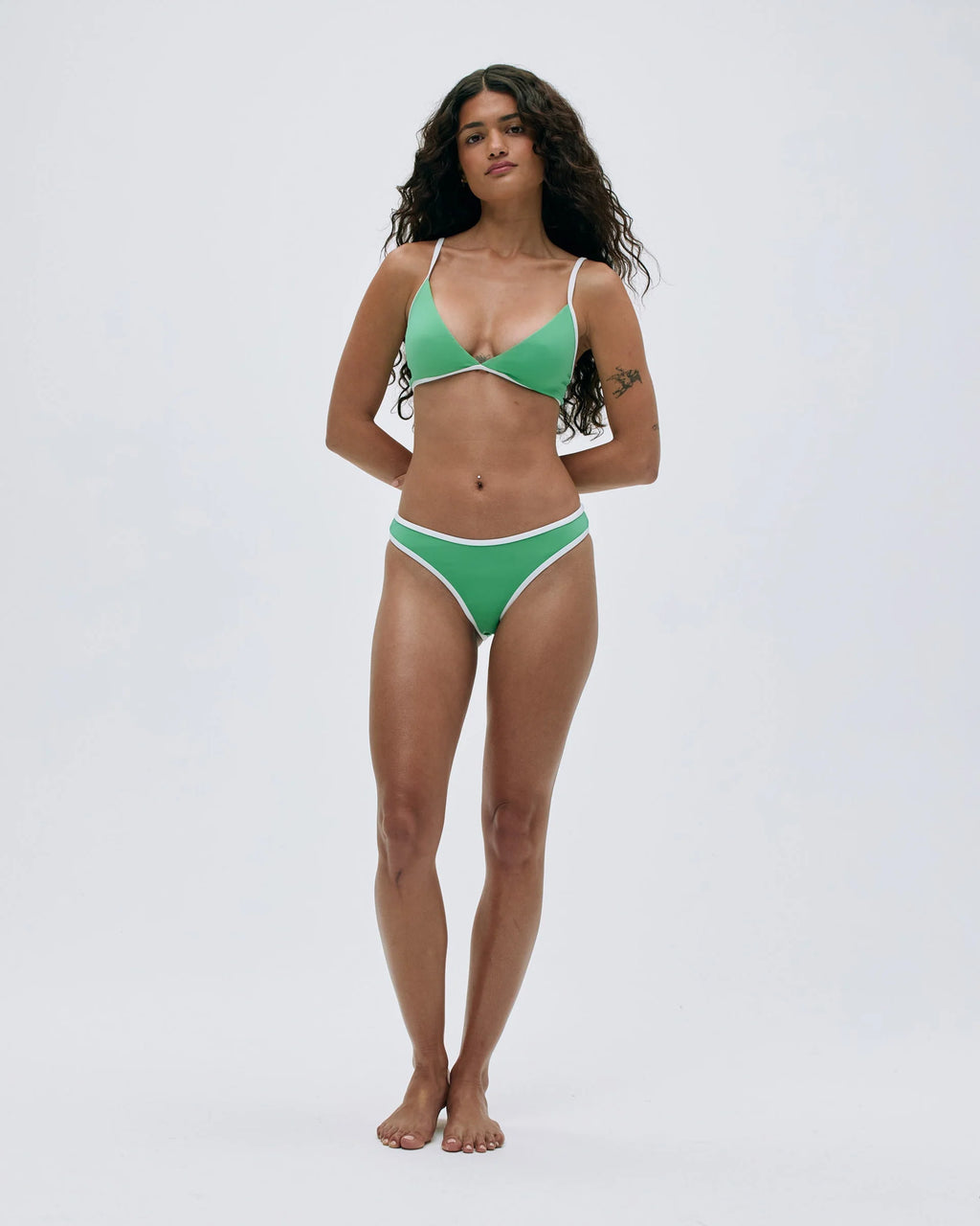 Contrast Bikini Bottom - Jade Green/ Marshmallow White