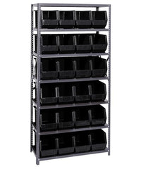 Quantum Storage Systems QSBU-265BK Giant Open Hopper Steel Shelving System, 18" D x 36" W x 75" H, with 7 Shelves and 24 QUS265 Bins, Black