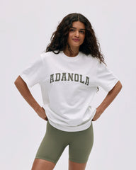 Varsity Short Sleeve Oversized T-shirt - White/Olive Green