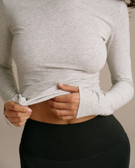 Cotton Long Sleeve Top - Grey Melange