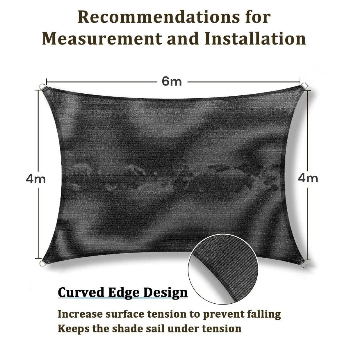 4m x 6m Grey Rectangle Sun Shade Sails for Patios Sun UV Outdoor Canopy Backyard Sunshades | Home & Garden > Shading > Umbrellas & Sunshades