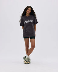 Varsity Short Sleeve Oversized T-shirt - Coffee Bean/White