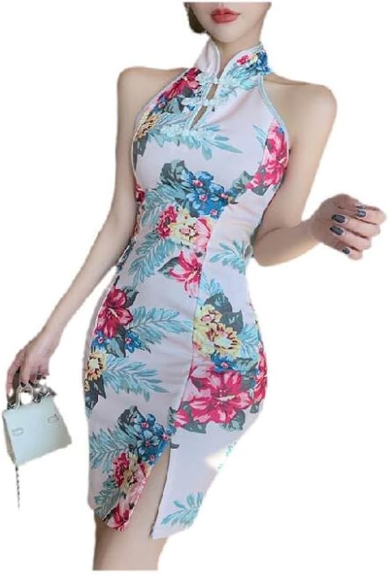 Womens Chinese Dress - Women Chinese Style Elegant Cheongsam Nightclub Dance Sexy Bodycon Slim Split Retro Print