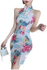 Womens Chinese Dress - Women Chinese Style Elegant Cheongsam Nightclub Dance Sexy Bodycon Slim Split Retro Print
