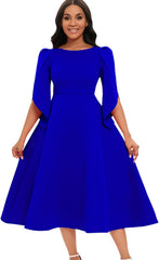 Women's Elegant Bell Sleeve Cocktail Party Dresses/Wedding Guest Fit Flare Sleeve Vintage Midi Evening Dress X-3XL