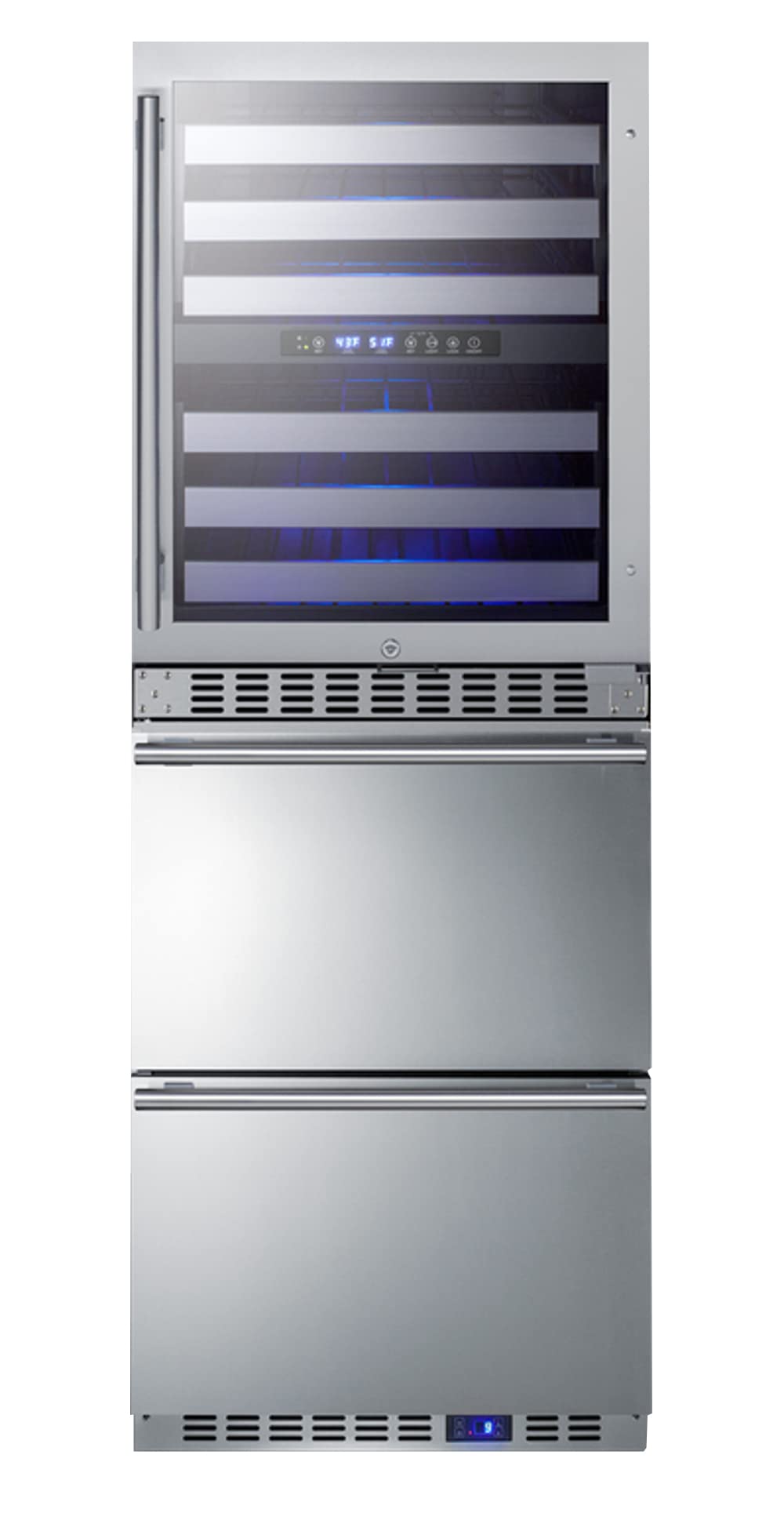 Summit Appliance SWCDAF24 24" Wide Combination Dual-Zone Wine Cellar and 2-Drawer All-Freezer, 3.4 cu.ft Refrigerator Capacity, Up to 46 Bottles Wine Cellar, Digital Control (Both Units)