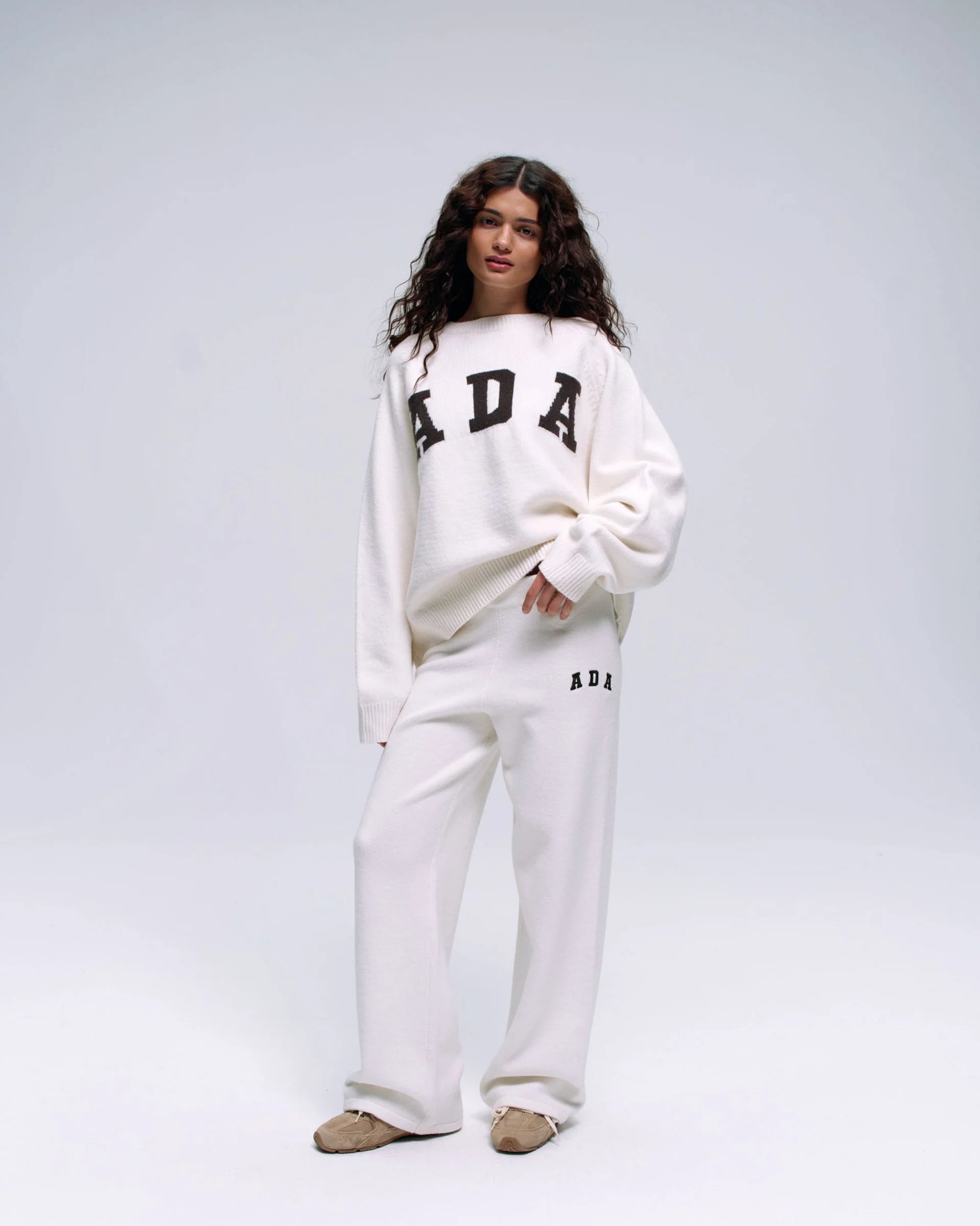 ADA Knit Straight Leg Sweatpants - Cream/Coffee Bean